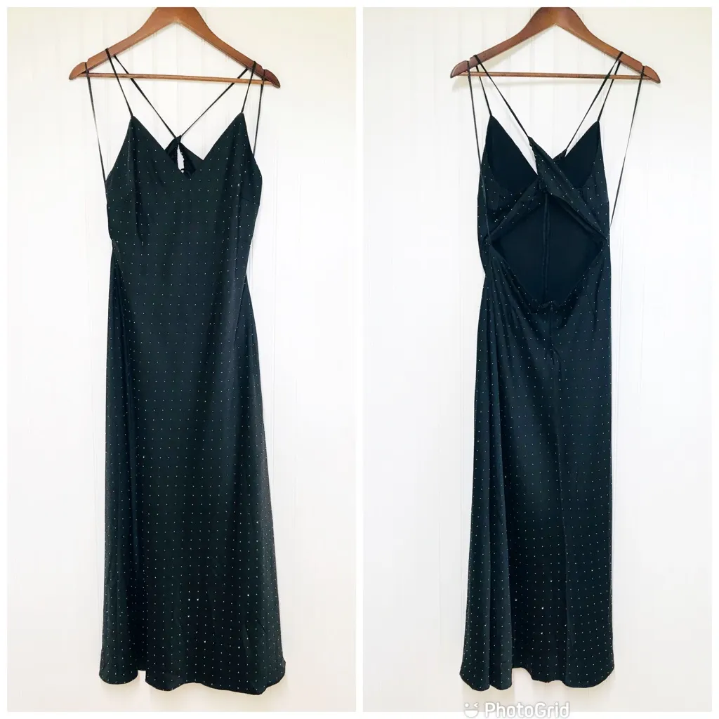 ASTR Bonney Black Satin Slip Maxi Dress Rhinestone Cocktail‎ Party Goth Sz Large - Image 3