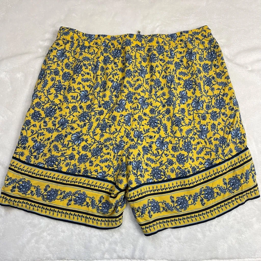 J. Jill Floral Print Shorts Womens XL 100% Rayon Elastic Waist Pockets Yellow - Image 8