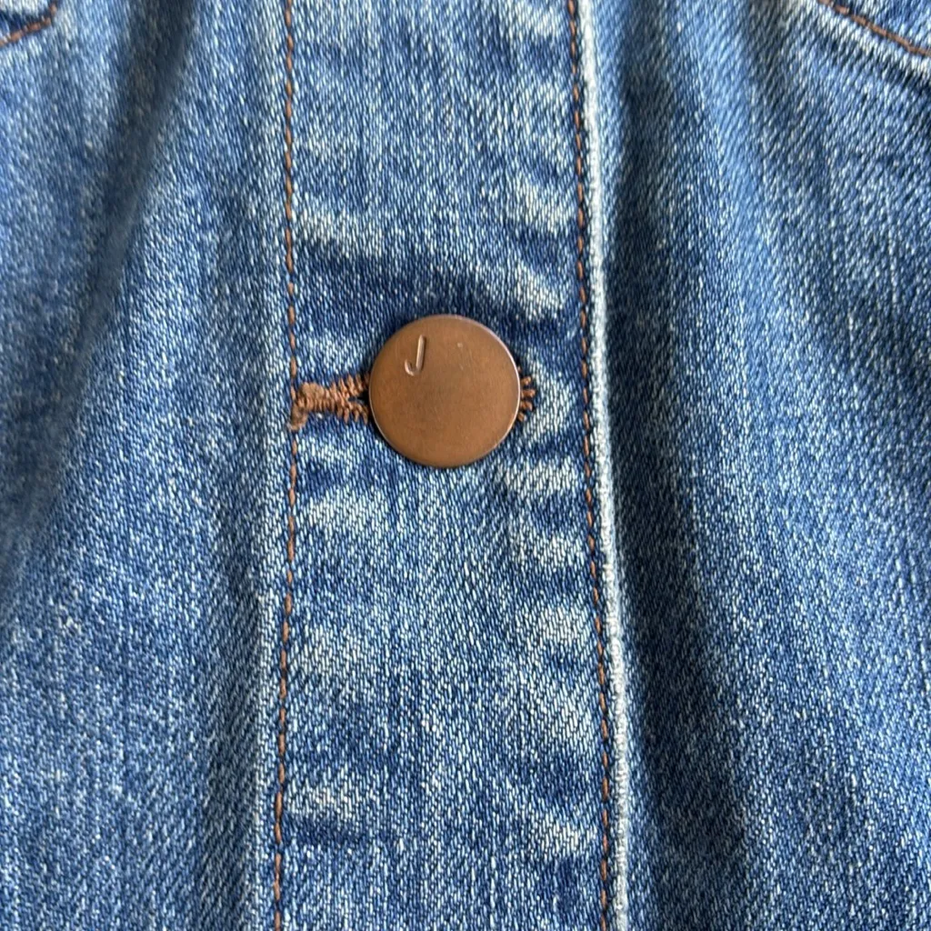 EUC J Brand Bowie Jacket Two Toned Coated Sleeve Denim Blue Black Small - Image 7