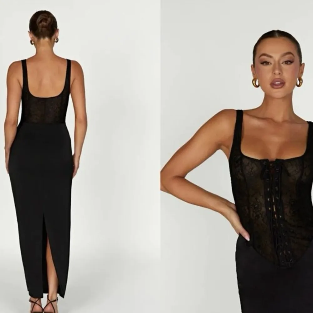 Meshki Corset maxi dress lace sexy bodycon drop waist octavia goth laceup satin - Image 3