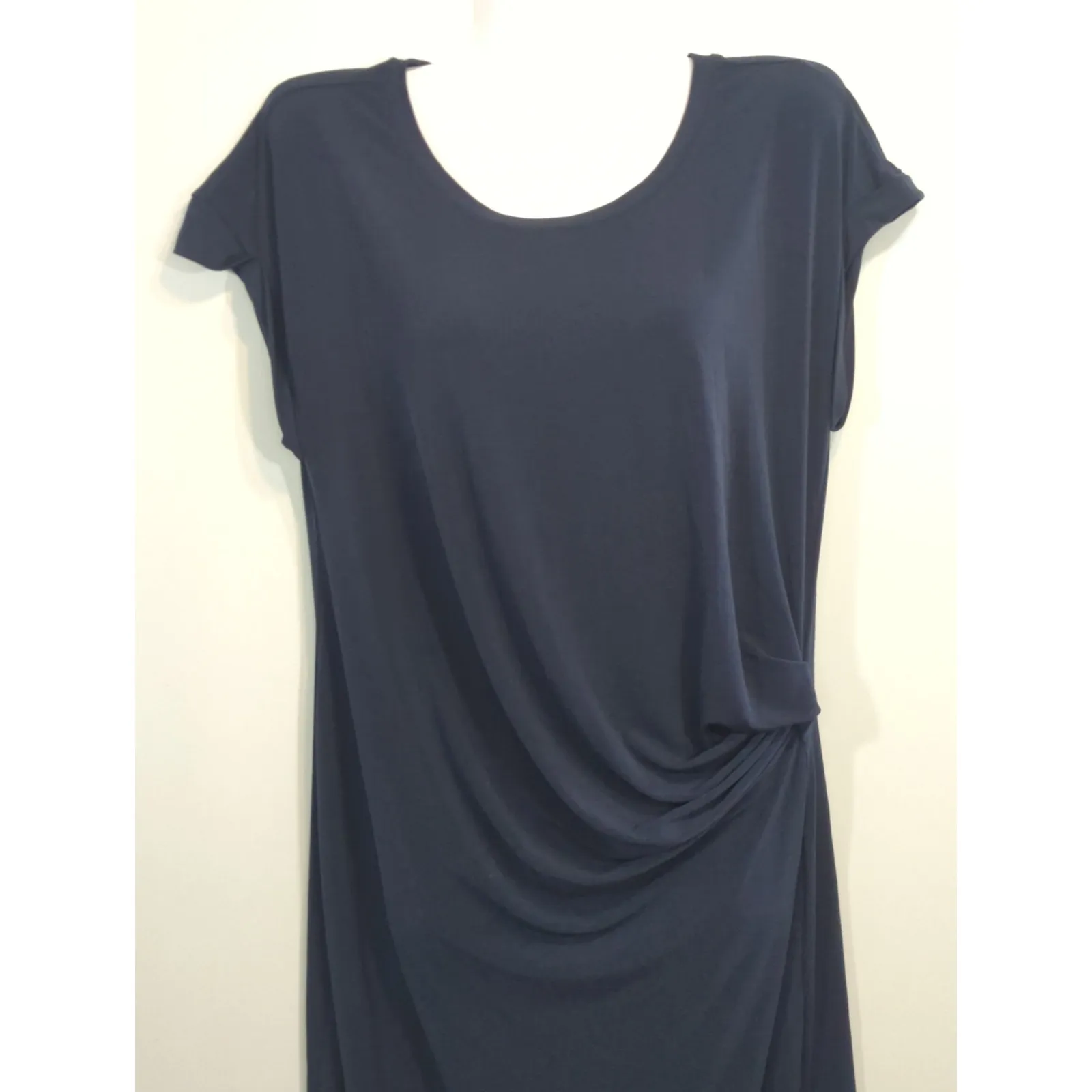 Banana Republic Ruched Navy Cap Sleeve Casual Dress Women's Large Nautical Vacay - Image 2