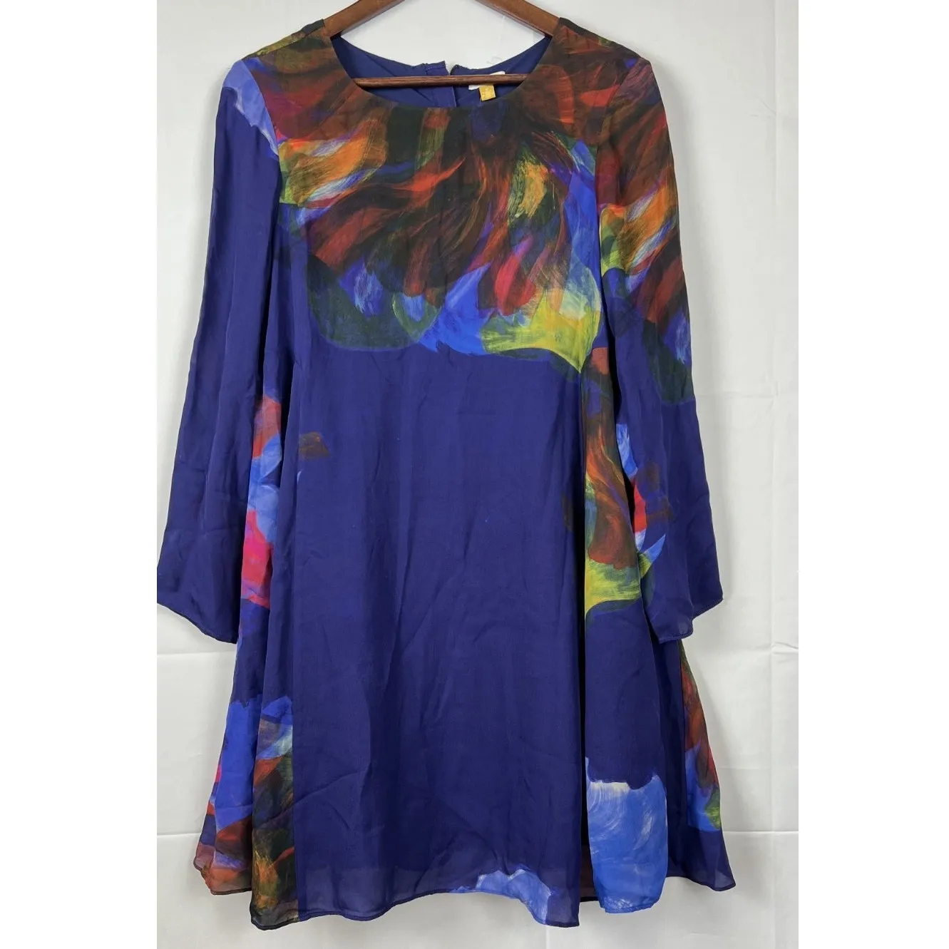 Anthropologie Leifsdottir Blue Silk Swing Dress Abstract Floral Back Zip M - Image 8