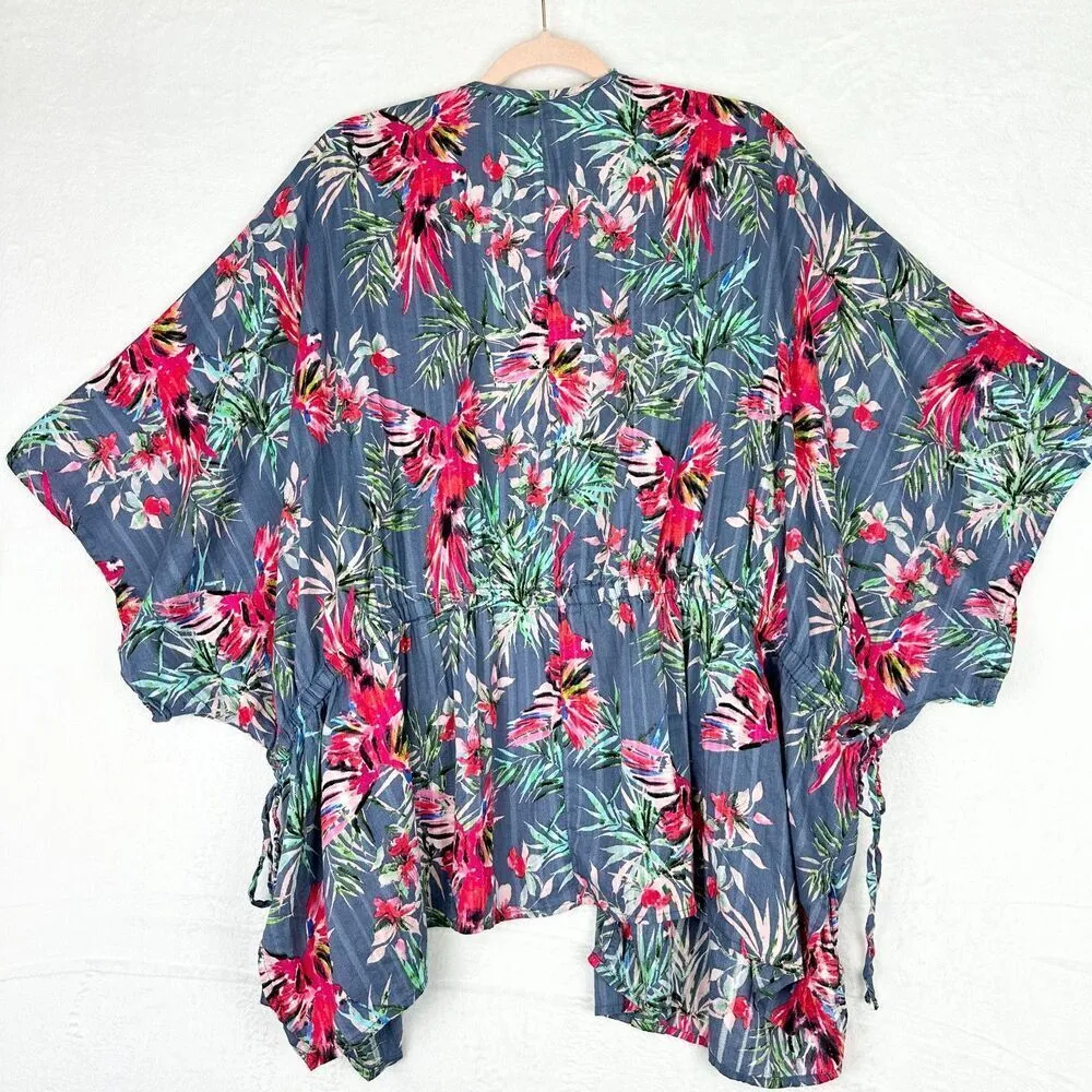 Haute Hippie Claire Tropical Floral Kimono Cover Up 1X Macaw Birds Beach - Image 2