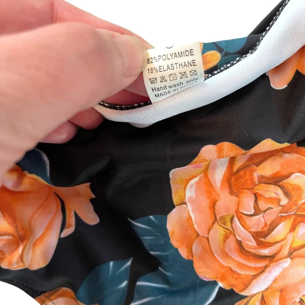 Luxyville black floral high waist 2 piece bikini swimsuit women's size L Size L - Image 10