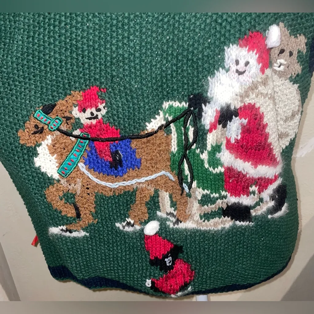Heirlooms Womens Size S Vintage Green Christmas Sweater Vest Handknit Teddy Bear - Image 6