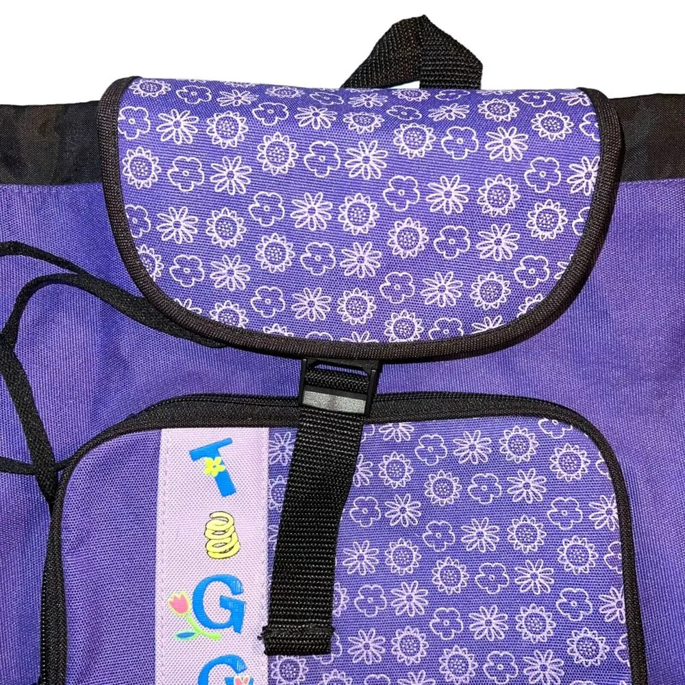 Vintage  Winnie the Pooh Kids Tigger Backpack Purple Black Floral - Image 2