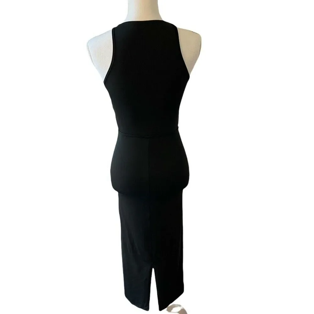 Roma Black Sleeveless Bodycon Peak A Boo Sexy Midi Dress Women’s Size Small - Image 2