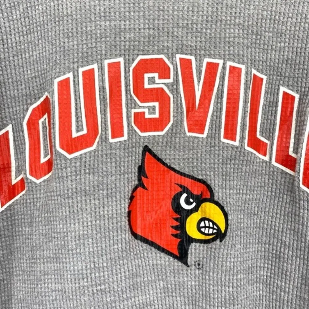 University of Louisville Cardinals Women’s Waffle Knit Thermal Crop Top Gray Size L - Image 3