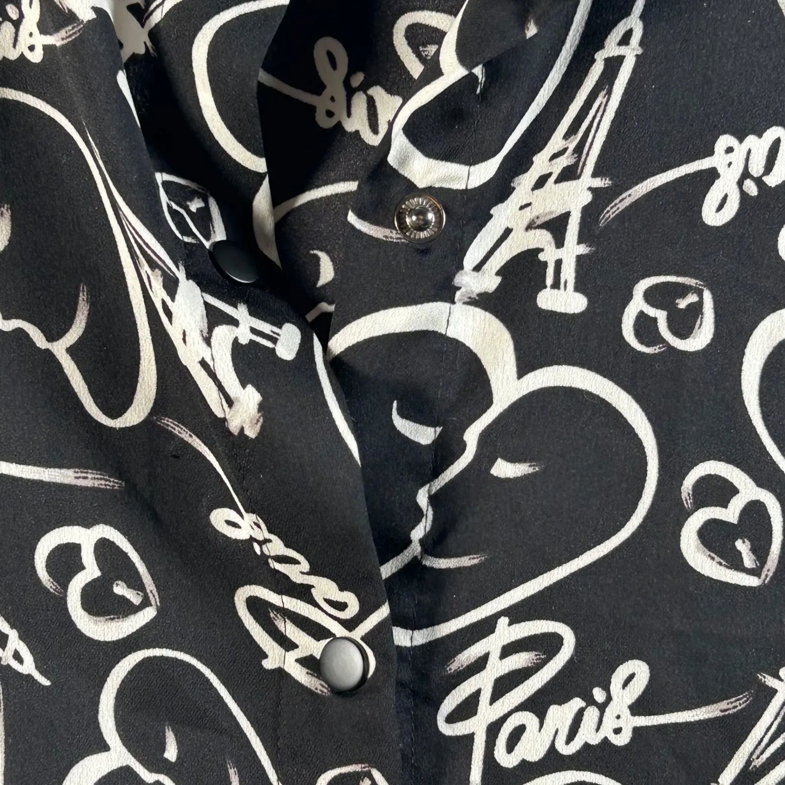 Catherine Malandrino Paris Eiffel Tower Hearts Print Button Up Shirt Top XS - Image 8