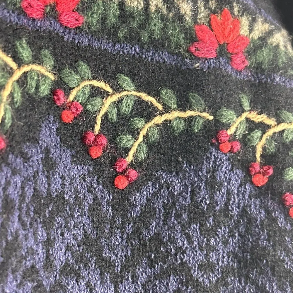 Vintage Cardigan Sweater Large Black Lambswool Silk Floral Embroidered 3D Talbot - Image 8