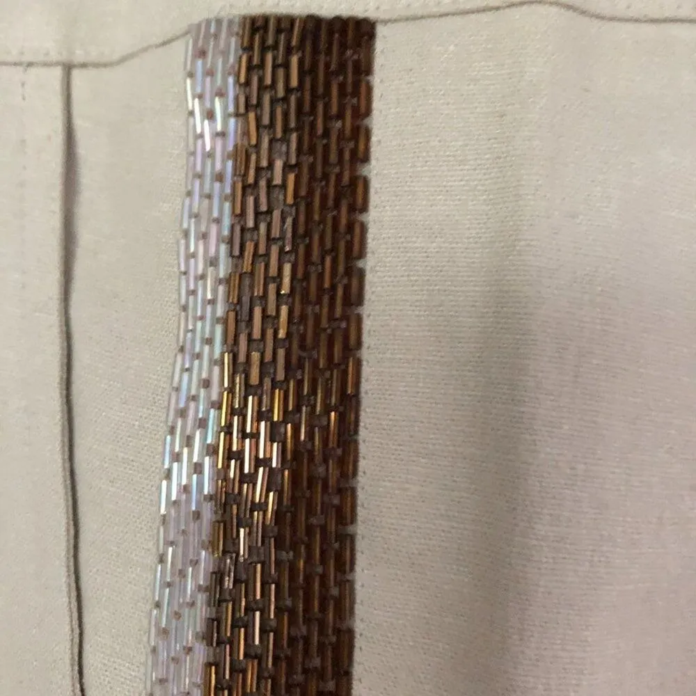 Cache Linen Blend Multi Color Bead Trim Crop Gaucho Pant Stretch New $98 NWT - Image 3