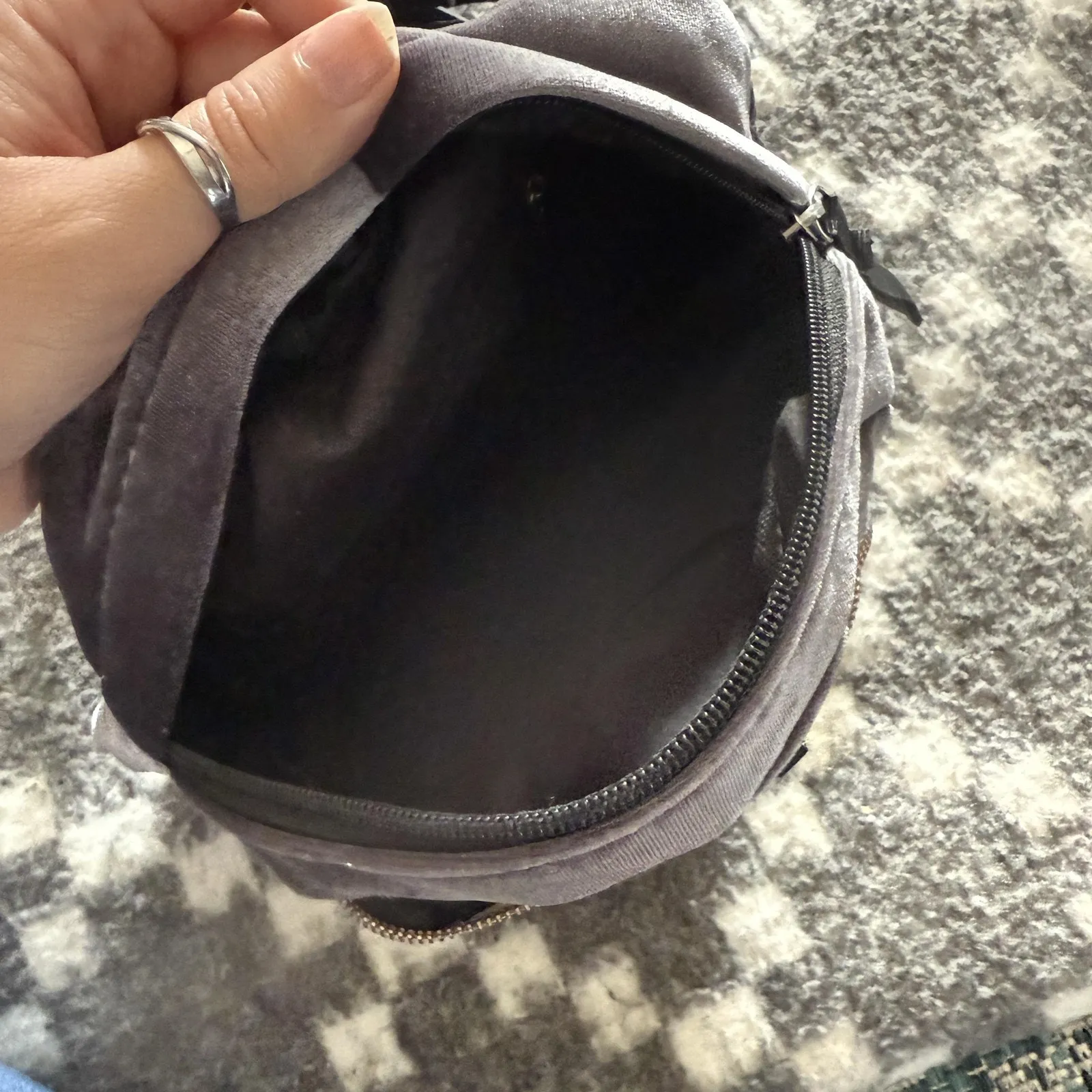 Velvet Mini Backpack Womens Small Gray Black Convertible Straps Purse Bag Casual - Image 4