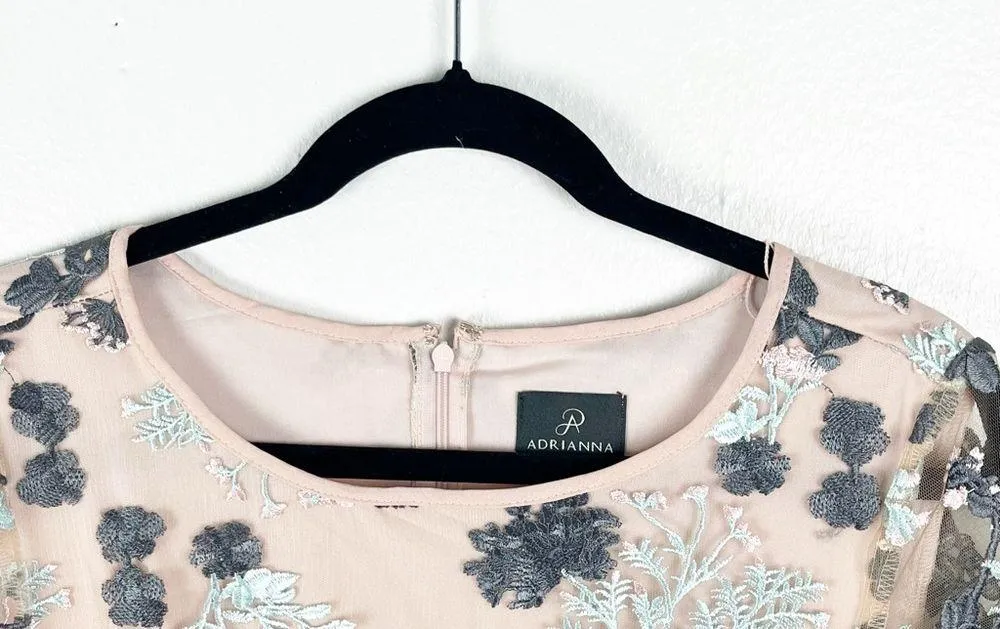 ADRIANNA PAPELL Pink Embroidered Mesh Overlay Fit & Flare Pleated Dress Size 8 - Image 9