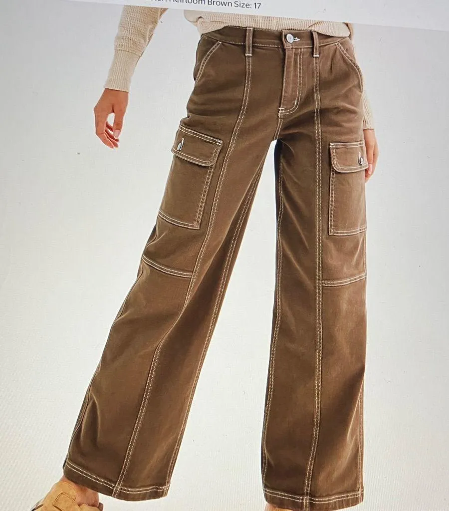 SO Women's High Rise Wide Leg Cargo Jeans - Brown NWOT - Image 2