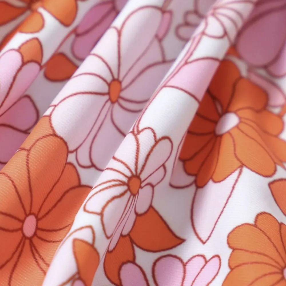 BERLOOK Orange Floral Backless Bikini Top AND BOTTOM 07 Size L - Image 10