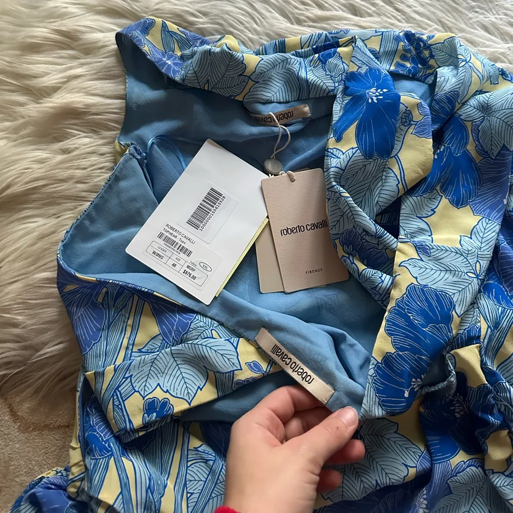 ROBERTO CAVALLI Tropical Print Criss Cross Top - Image 6