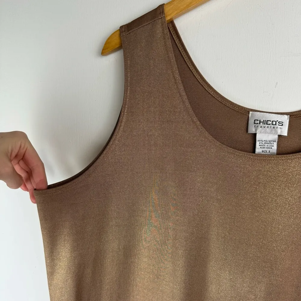 Chico’s Travelers Metallic Gold Shimmer Tank Top Sz 3 / XL - Image 7