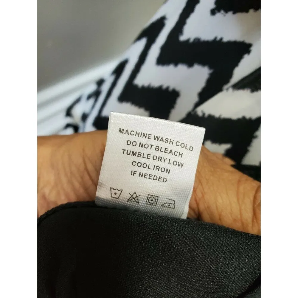 Tacera Women Black & White Polyester V-Neck Sleeveless Knee Length Dress Size M - Image 12