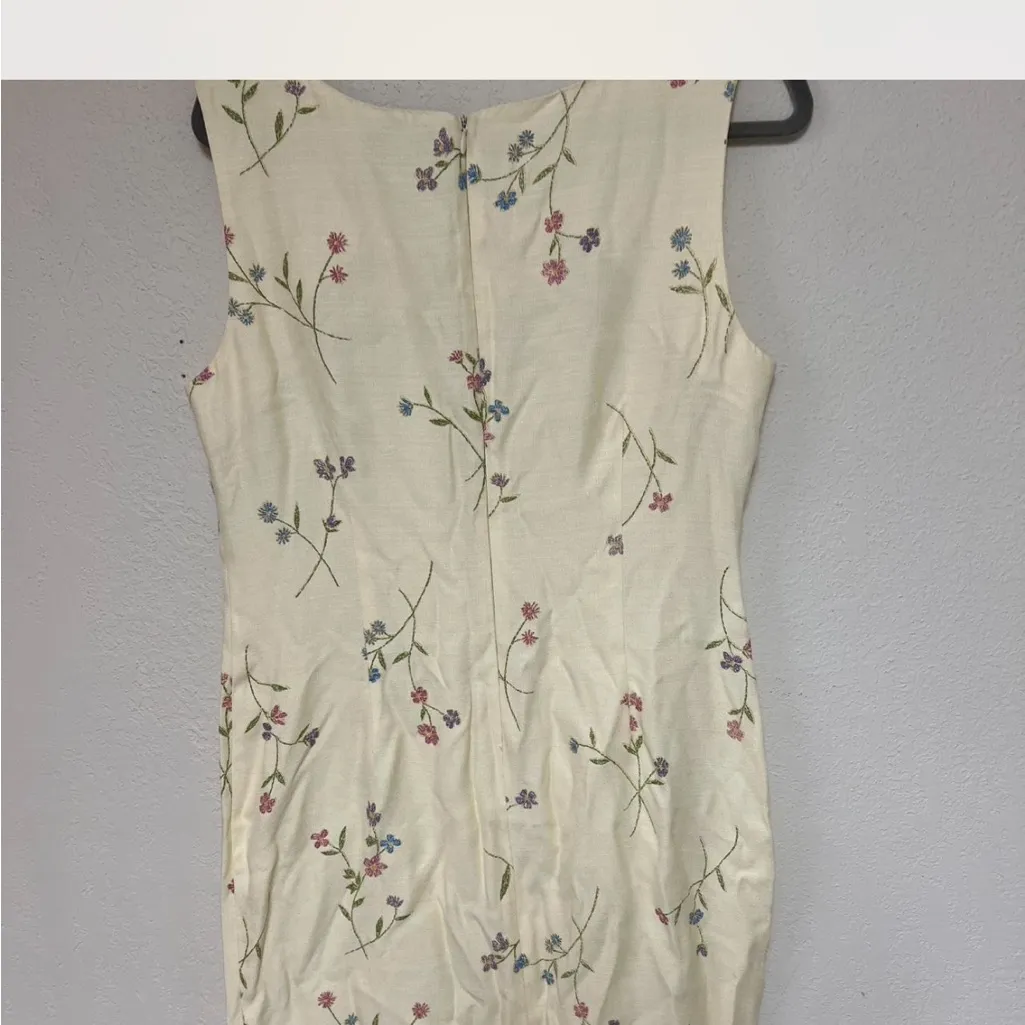 Floral Sleeveless Dress beautiful vintage butter yellow dress Green Size 6 - Image 6