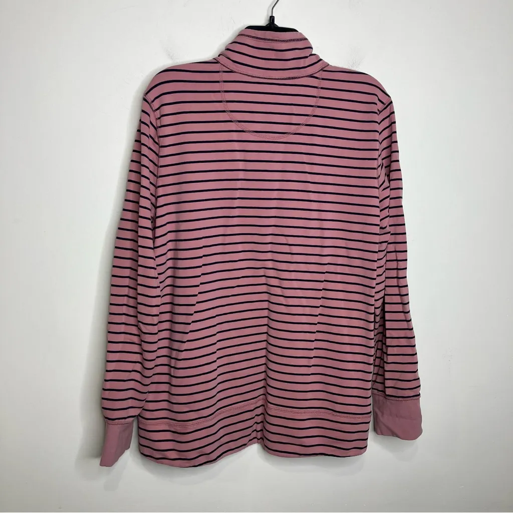 L.L. Bean pink & navy blue striped quarter zip pullover women’s size XL casual - Image 8