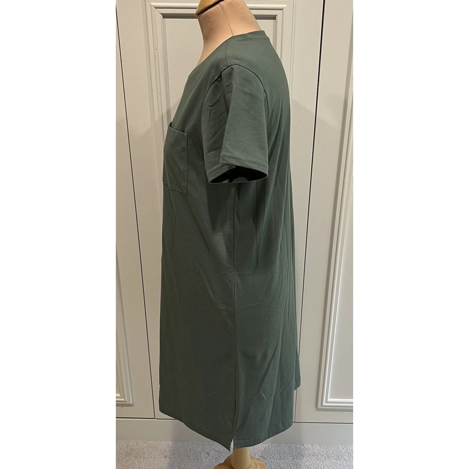 Pact Women's T‎ Shirt Dress Sage Green Organic Cotton Minimalist - Image 5