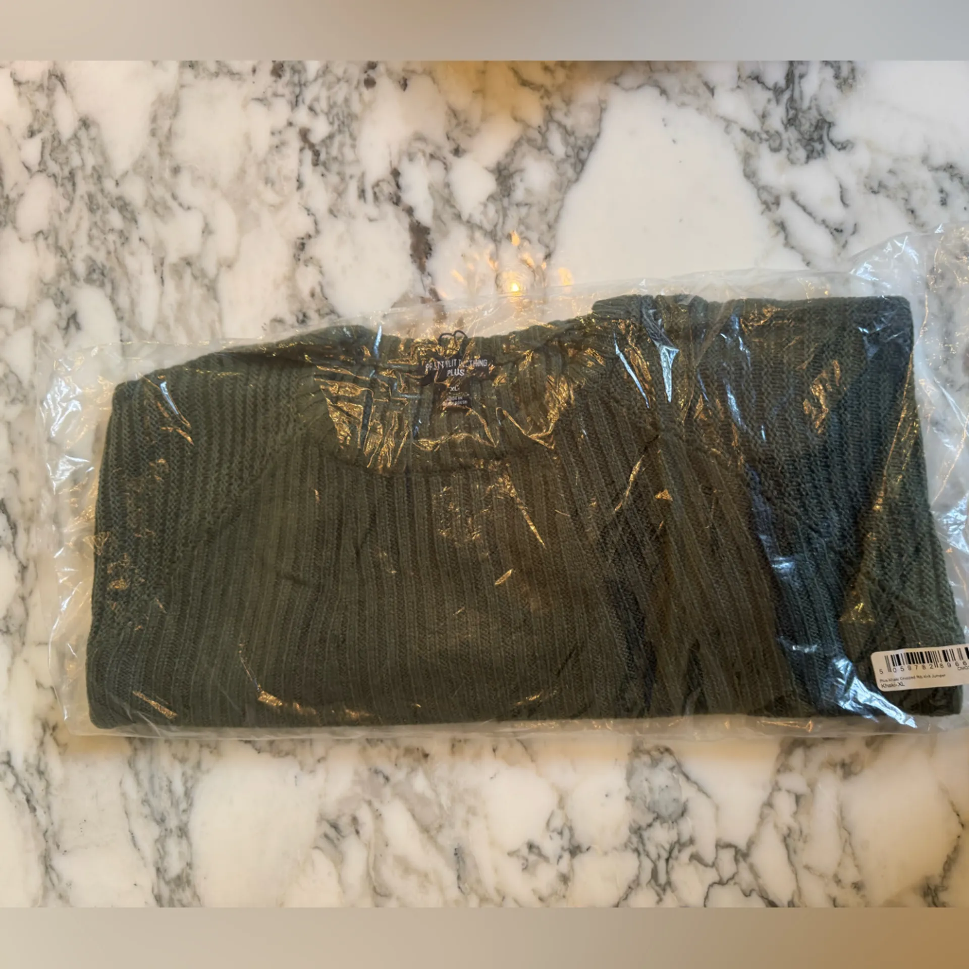 NWT PrettyLittleThing Plus Sweater Size Khaki Green Ribbed Cropped Knit Sz XL - Image 12