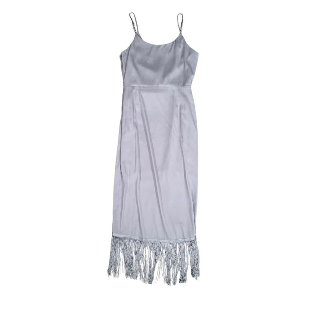 NWT Gianni Bini Fringe Wrap Midi Prima Dress Pebble Purple Flapper Nightlife S - Image 4
