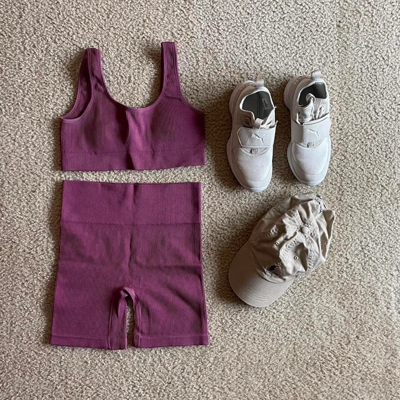 HIGH STRETCH SPORTS BRA & BIKER SHORTS Purple - Image 4