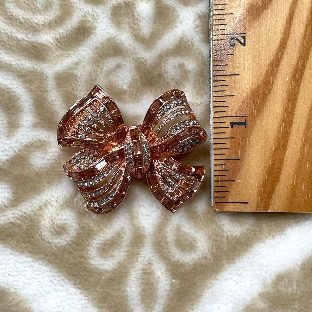 Brooch Pin Bow Rose Gold With Pink & Clear Crystals New - Image 5