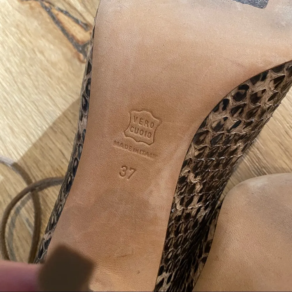 Alexa Wagner Snakeskin Open Back Ankle Strap Heels in Brown Size 6 - Image 6