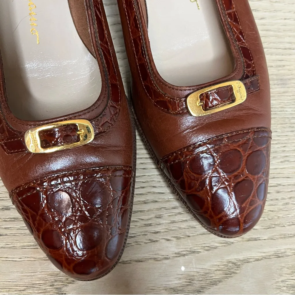 Salvatore Ferragamo Cap Toe Kitten Heel Brown Leather Women’s Size 6.5 Narrow - Image 7