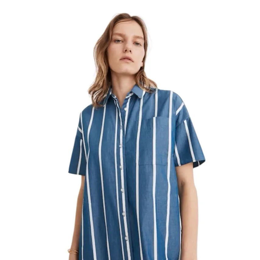 Madewell - Oversized Midi Shirtdress in Stripe Blue White Cotton Poplin Sz S - Image 2