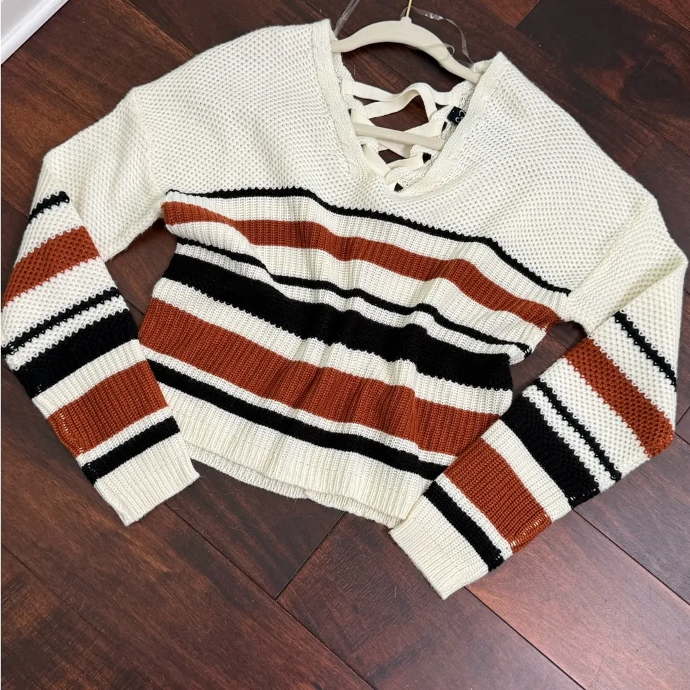 Windsor Sassy Striped Lattice Back Knit Sweater Size Medium - Image 10