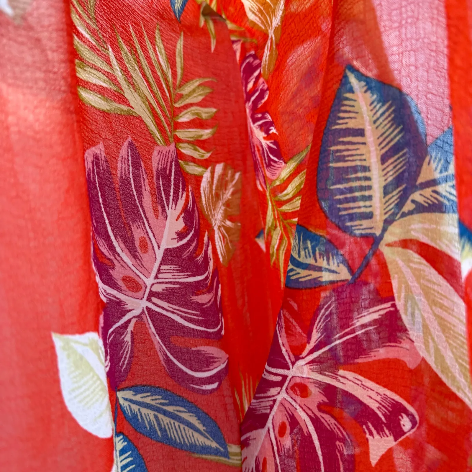 SummerIO Floral Open Kimono OS Womens Asym Sheer Hawaiian Summer Swim Cover Red Size undefined - Image 4