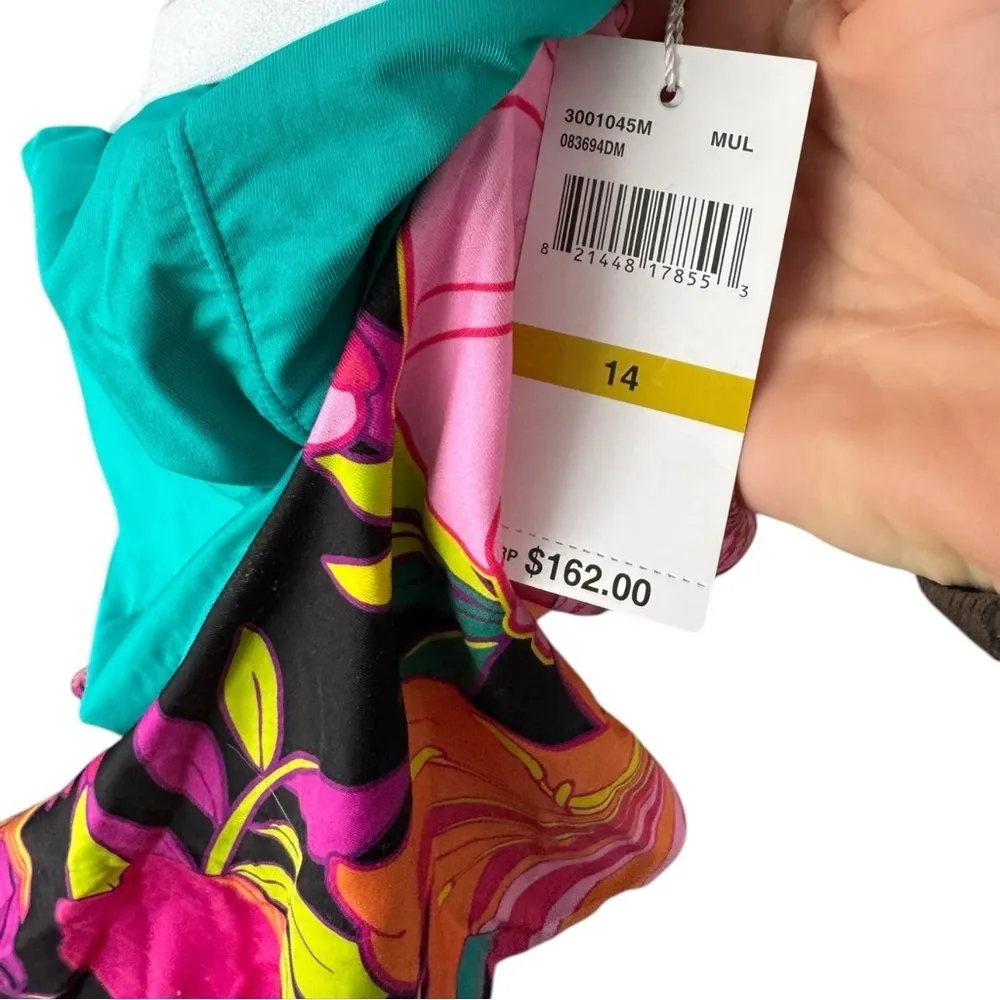 Trina‎ Turk Solar Floral Off The Shoulder Ruffle One Piece Swimsuit Multi 14 - Image 6