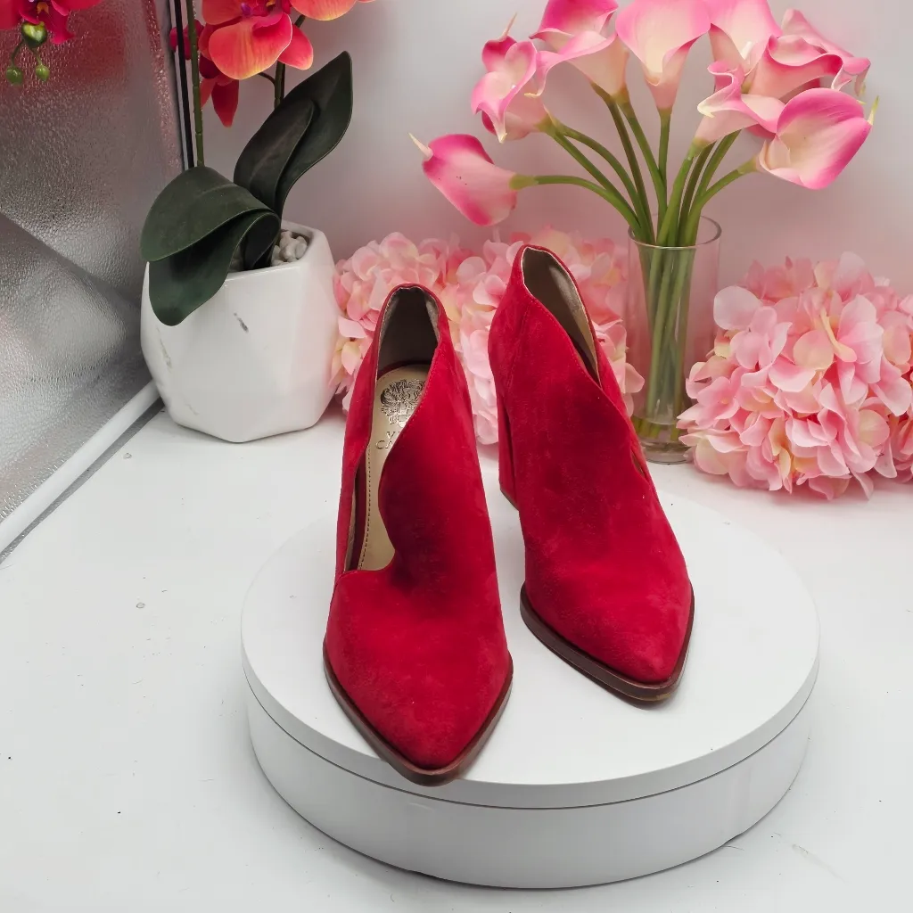 Vince Camuto Loretan Bootie Heel In Cherry Red Suede - Image 12