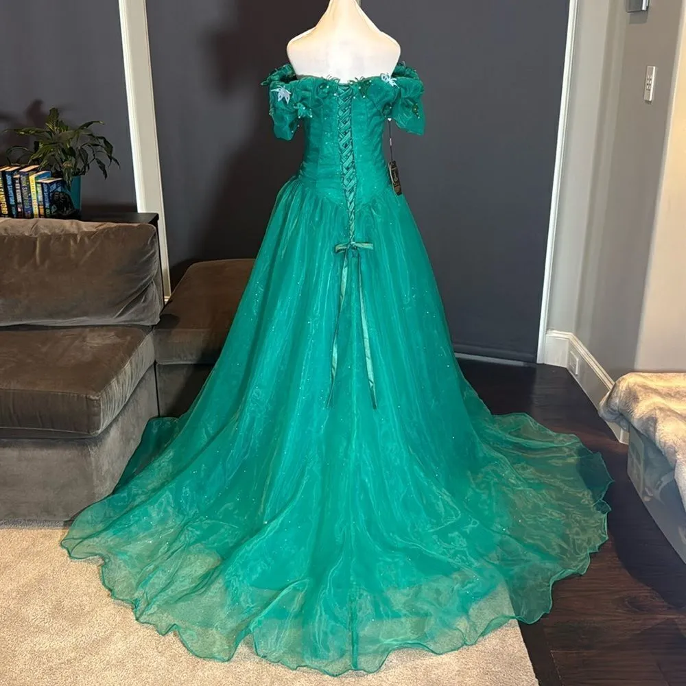 Women’s Green Sparkly Fairy Tale Butterflies Prom Party Dress Corset Size 8 NWT Green - Image 2