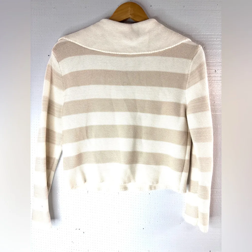 Moon & Madison M Cream Knit Cotton Rugby Striped Long Sleeved Crop Top Size M - Image 2