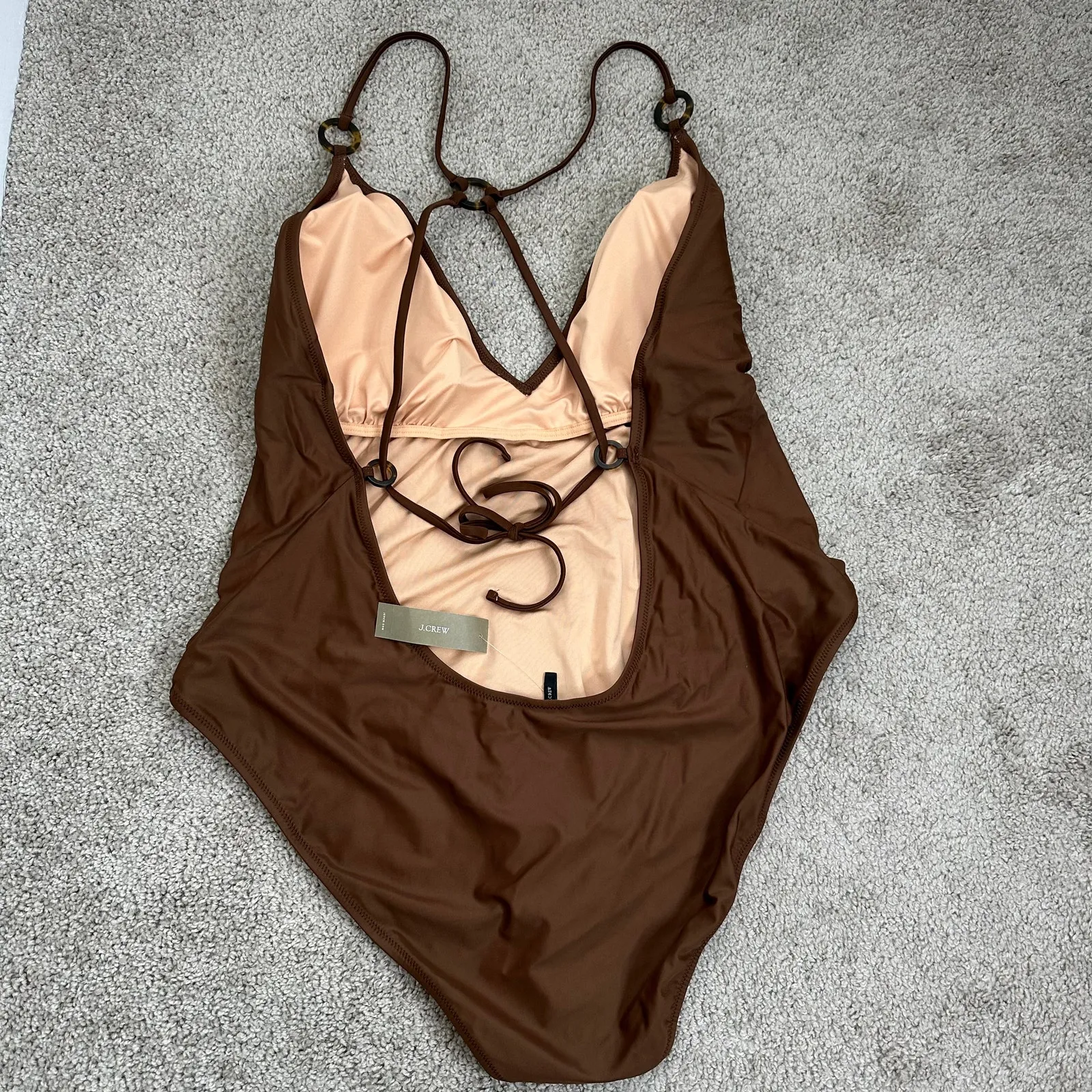 NEW J.Crew O-ring V-neck one-piece Swimsuit Size 22 Brown Plus Size - Image 7