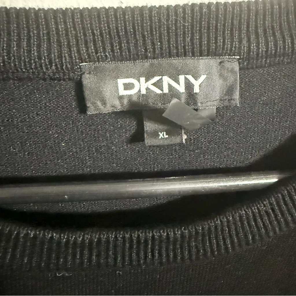 DKNY  Black Top with White Striped Sleeves - Image 3