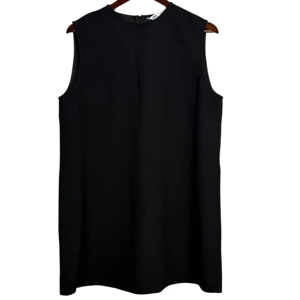 Zara Professional Sleeveless Sheath Mini Dress Raw Side Seams Detail XL Black - Image 10