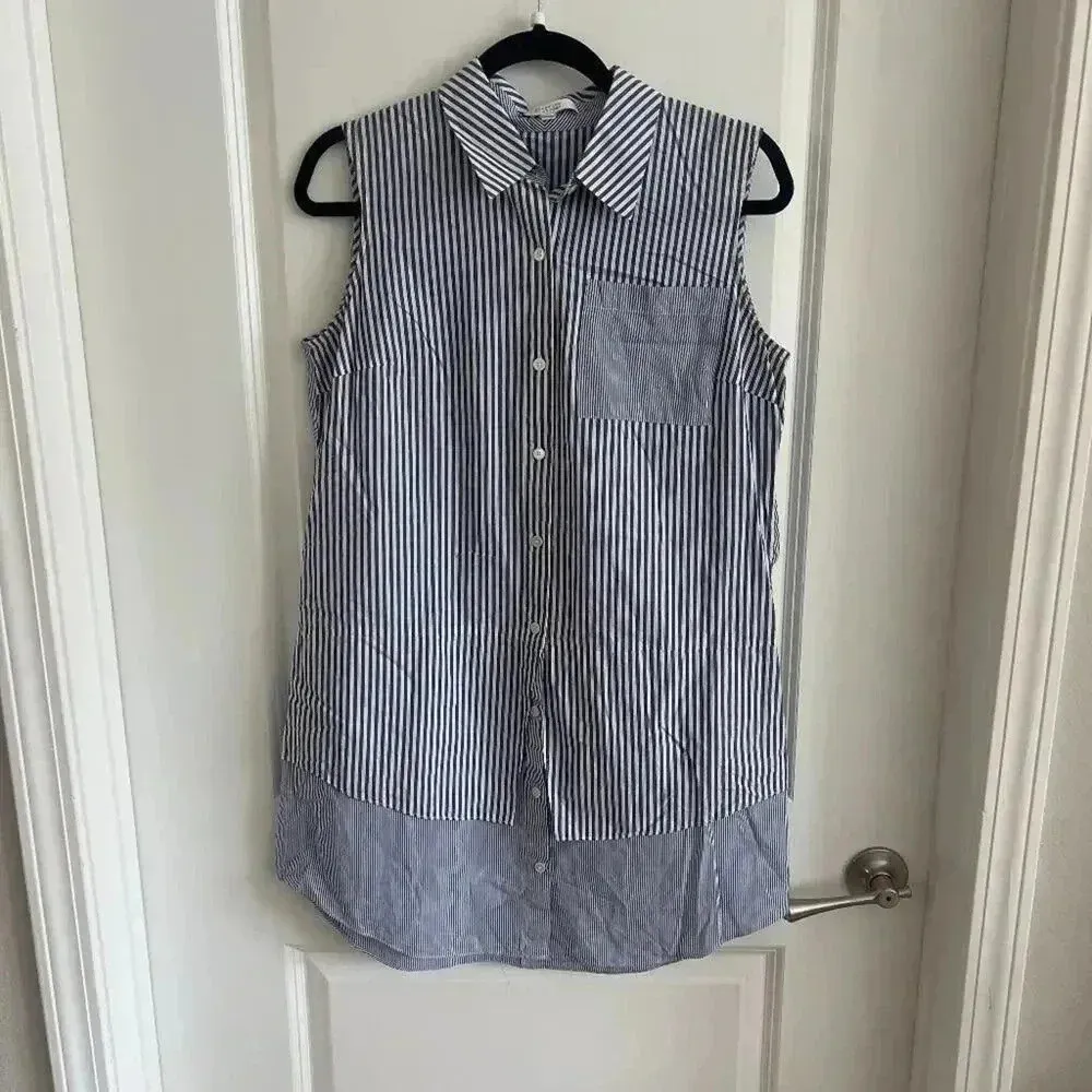 421 Derek Lam 10 Crosby Striped Button Up Tunic Dress Size 6 Color Blue - Image 3