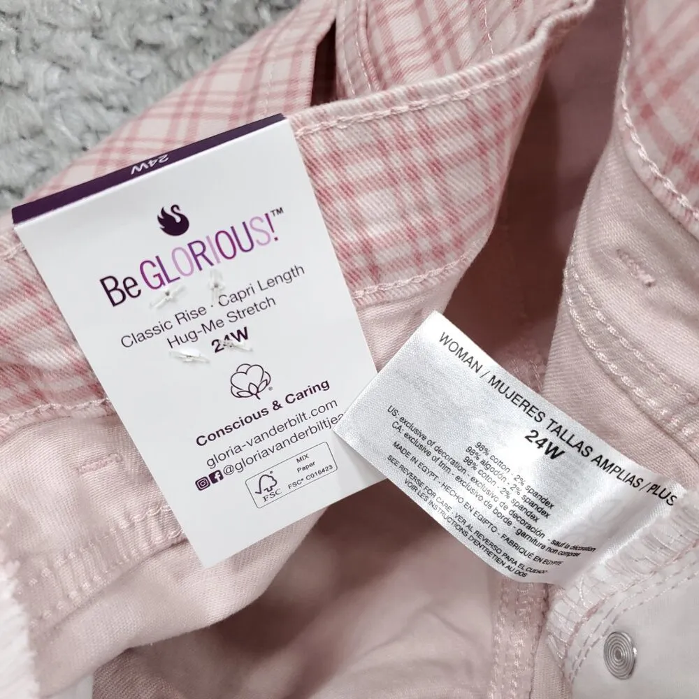 Gloria Vanderbilt Women's Amanda Capri Cropped Jeans Rosy Pink Refined Plaid 24W - Image 5