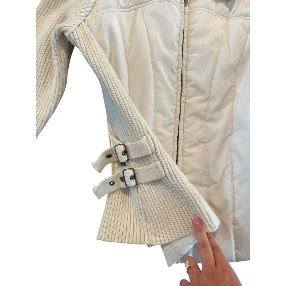 RARE Sole Cor Knitwear Cream Quilted Sweater Jacket Size Petite Ribbed Sleeve White - Image 5