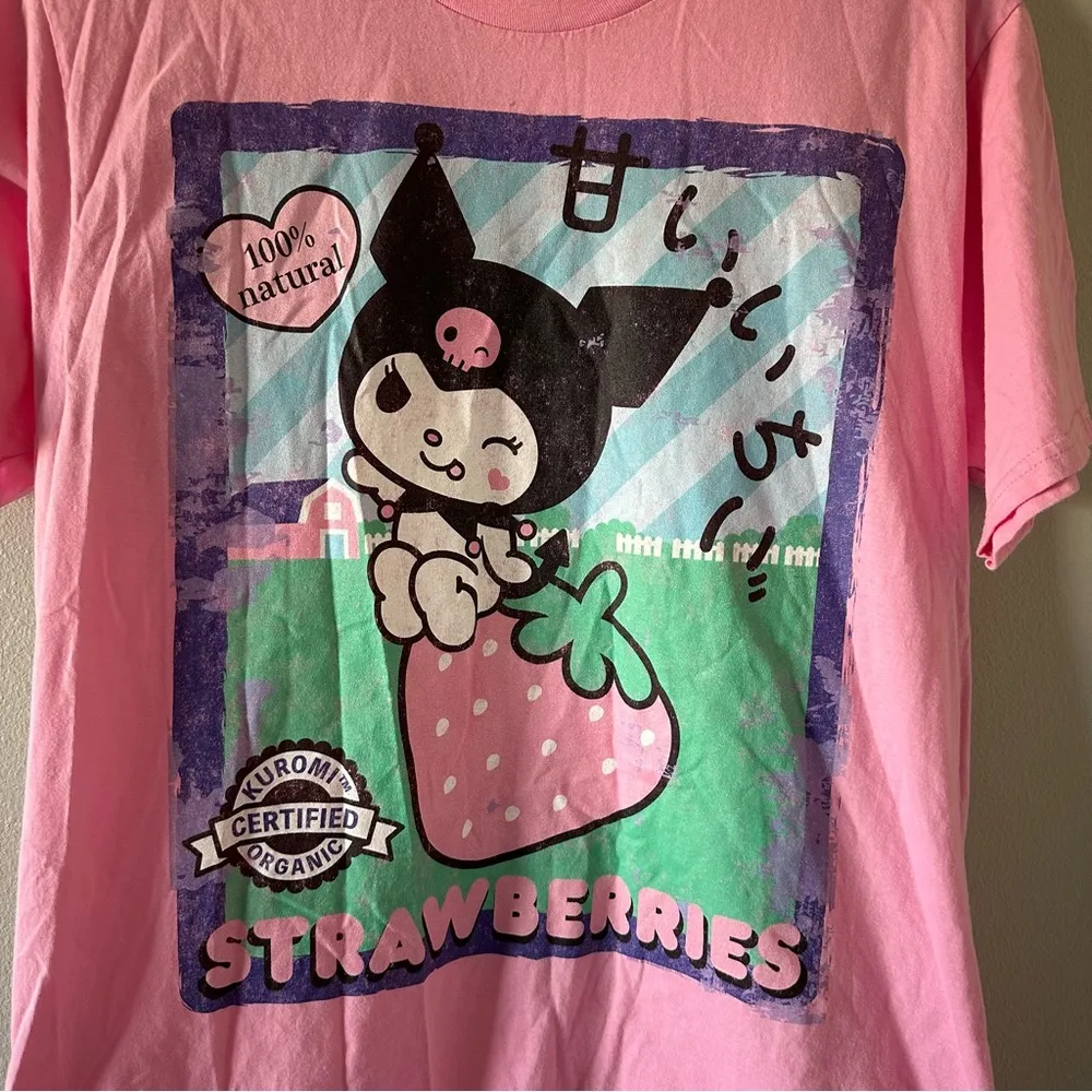 Sanrio Kuromi Strawberry 100% Natural Pink Cotton Tee Shirt - Image 3