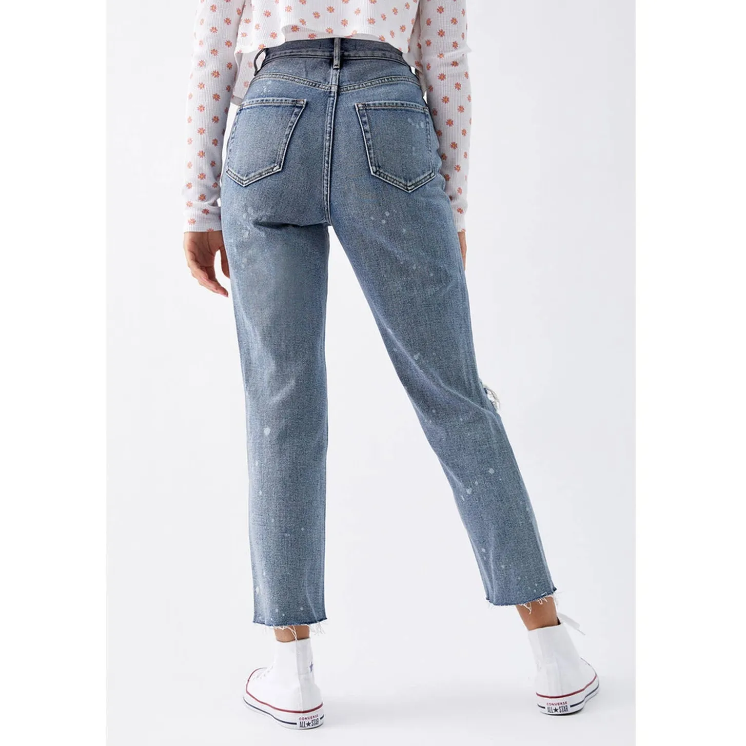 PacSun High Waisted Bleach Splatter Straight Leg Jeans Size 25 - Image 4