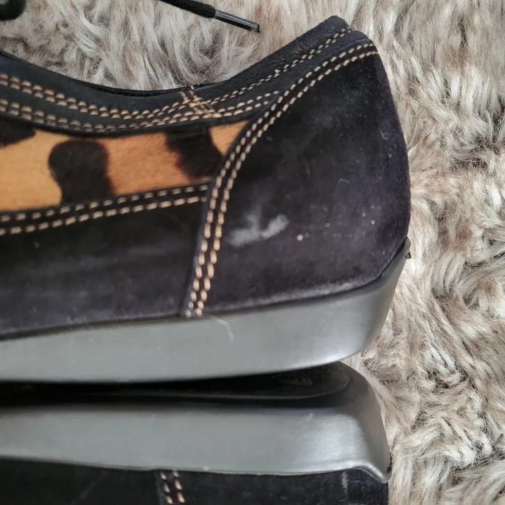 Attilio Giusti Leombruni Vintage Leopard Print Pony Hair Black Suede Size 38 - Image 3