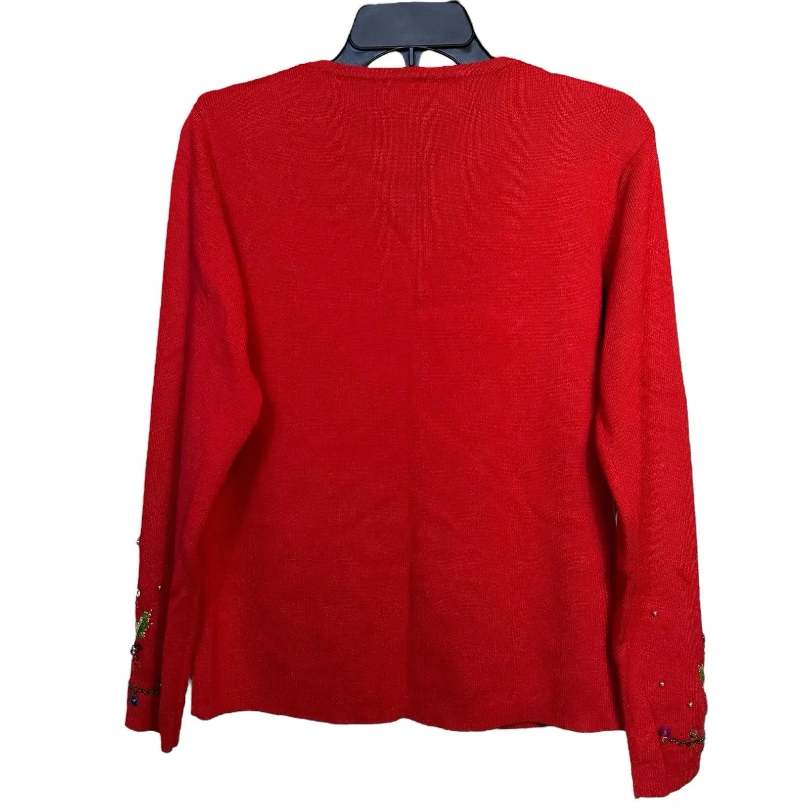 KIKIT Christmas Cardigan Size M Red Beaded Sequins Flowers Drinks Snowman Lights Size M - Image 11