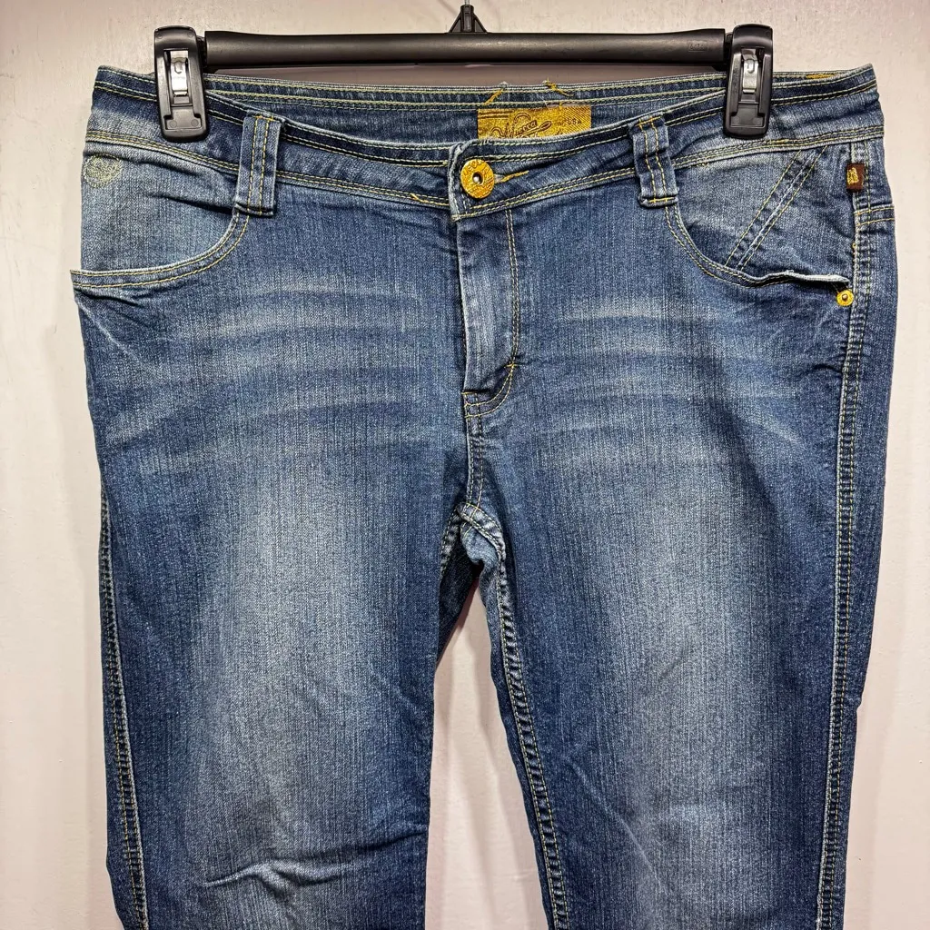 Mecca Femme Vintage Y2K Jeans Low Rise Boot Cut Rhinestone Studded Pockets 13/14 Blue - Image 3