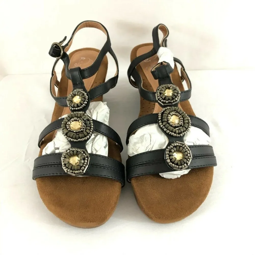 Alexis Leroy Womens Sandals Wedge Ankle Strap US 6 Black - Image 2